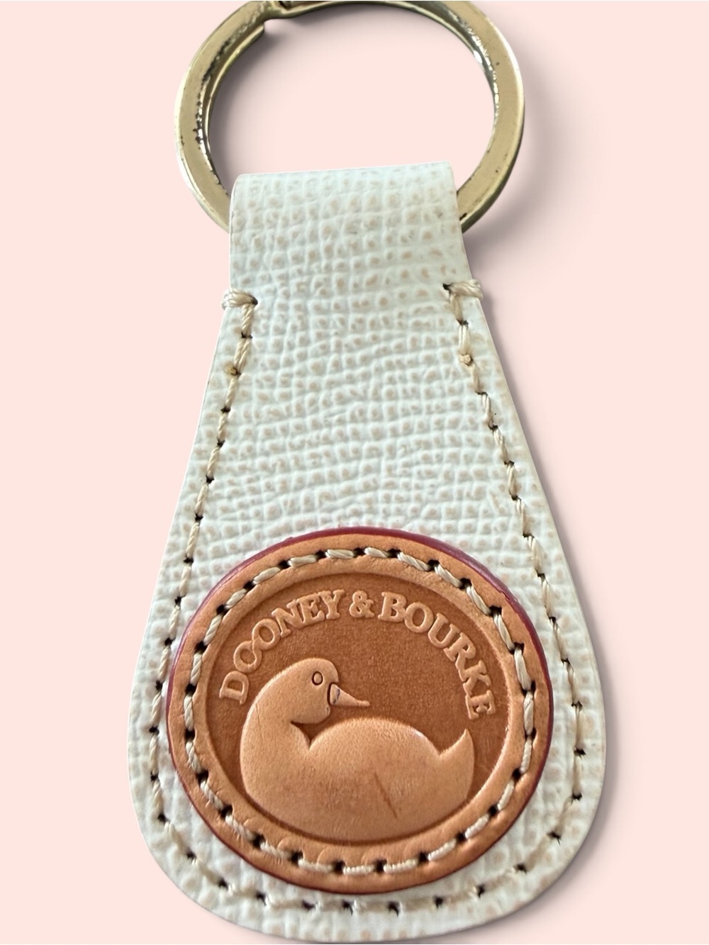 Dooney & Bourke White Leather Key Ring with Tan Duck Patch
